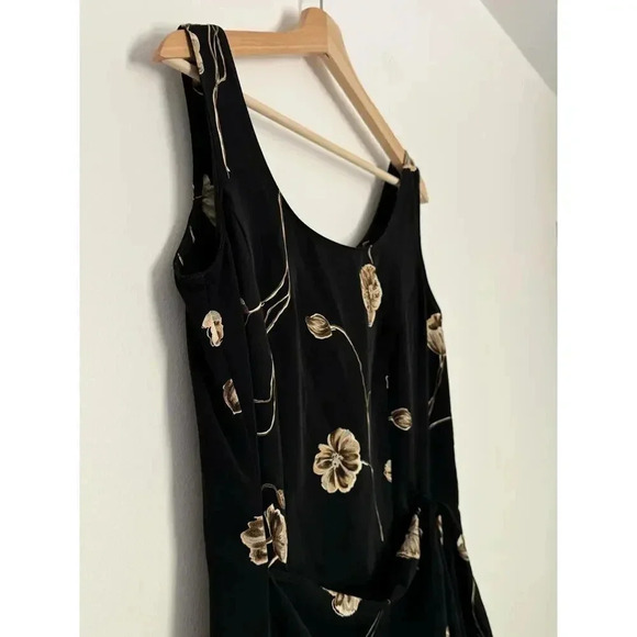 Vintage Basic Editions Black Floral Tie Front Button Back Scoop Neck 90s Y2K 8 - Picture 4 of 11